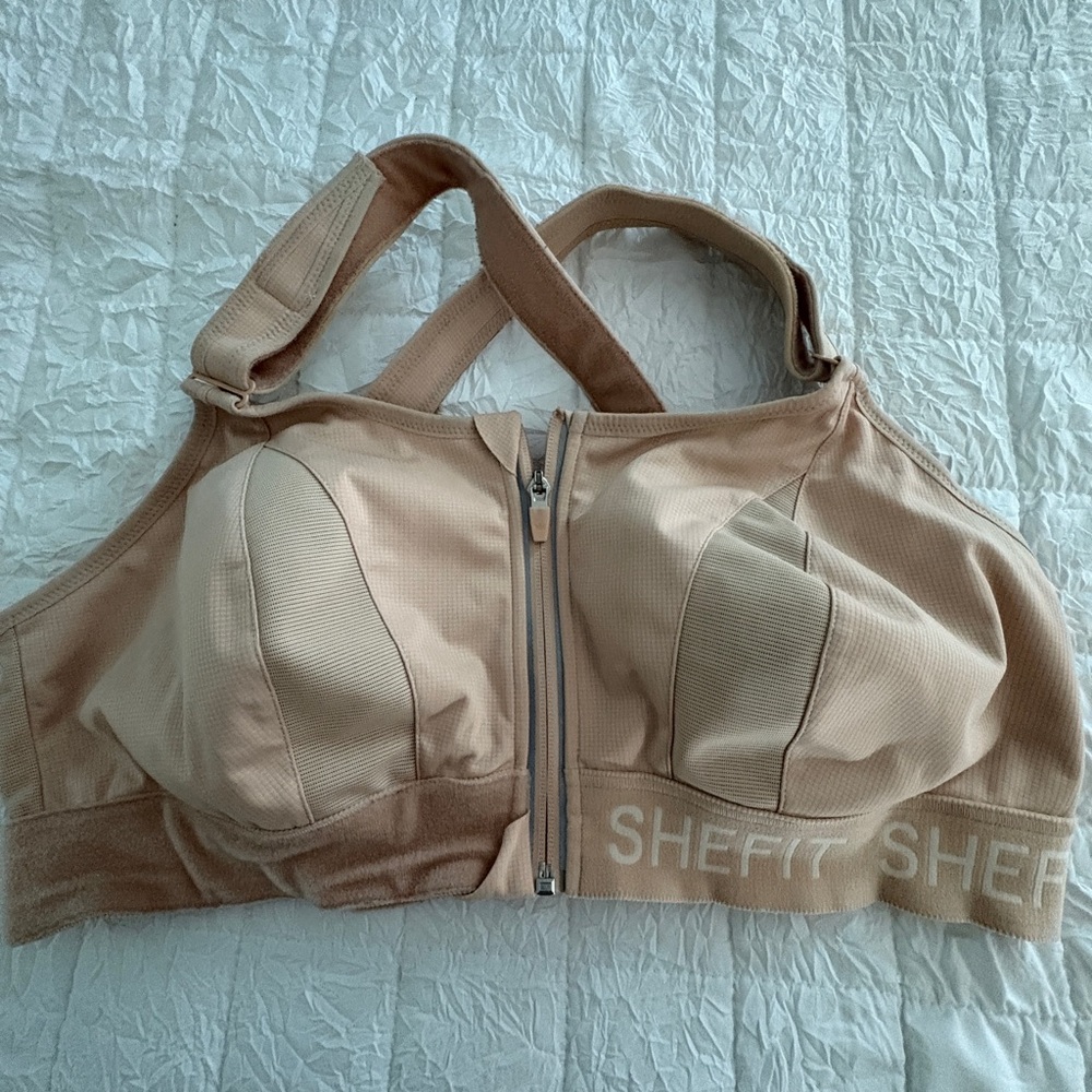 SHEFIT Tan Sports Bra with Wide Straps and Full Coverage